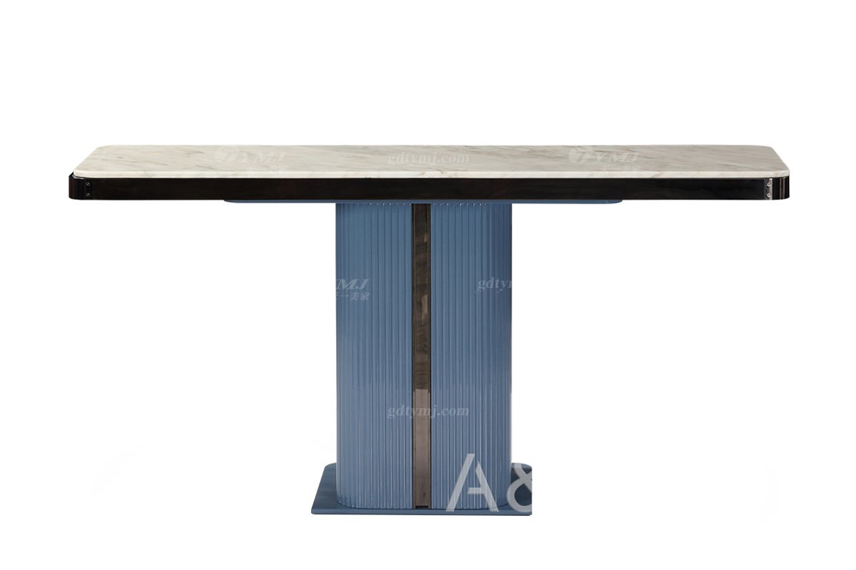 輕奢后現(xiàn)代風(fēng)格家具高端會(huì)所別墅品牌家具時(shí)尚客廳魚(yú)肚白石面+藍(lán)色玄關(guān)