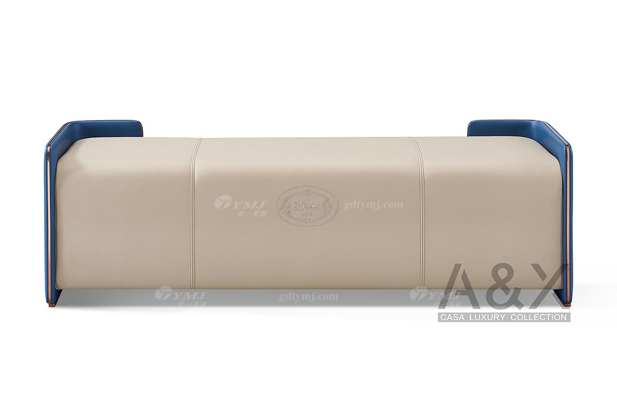 輕奢后現(xiàn)代風(fēng)格家具高檔會所別墅家具品牌時(shí)尚皮布藝+玫瑰金拉絲床尾凳